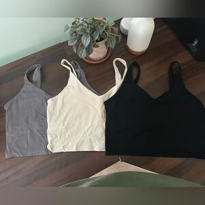 Set of Three crop top bras in Black, cream, and Gray
